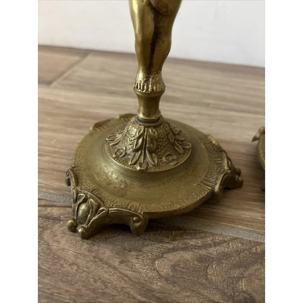 Pair of GORGEOUS‎ Vintage Cherub Candlesticks, Brass 10